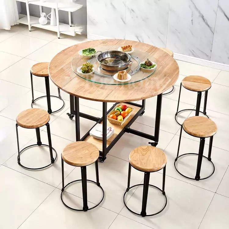 Bàn Ăn Gỗ Tự Nhiên Tích Hợp Bếp Lẩu BA050