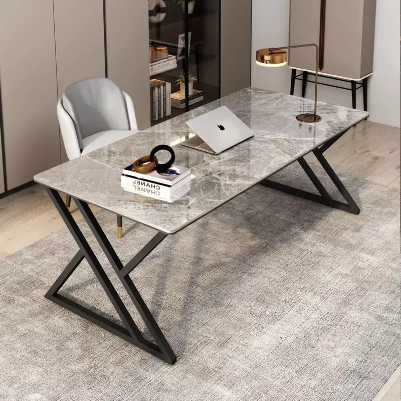 Bàn làm việc chân thép kết hợp mặt vân đá BS006